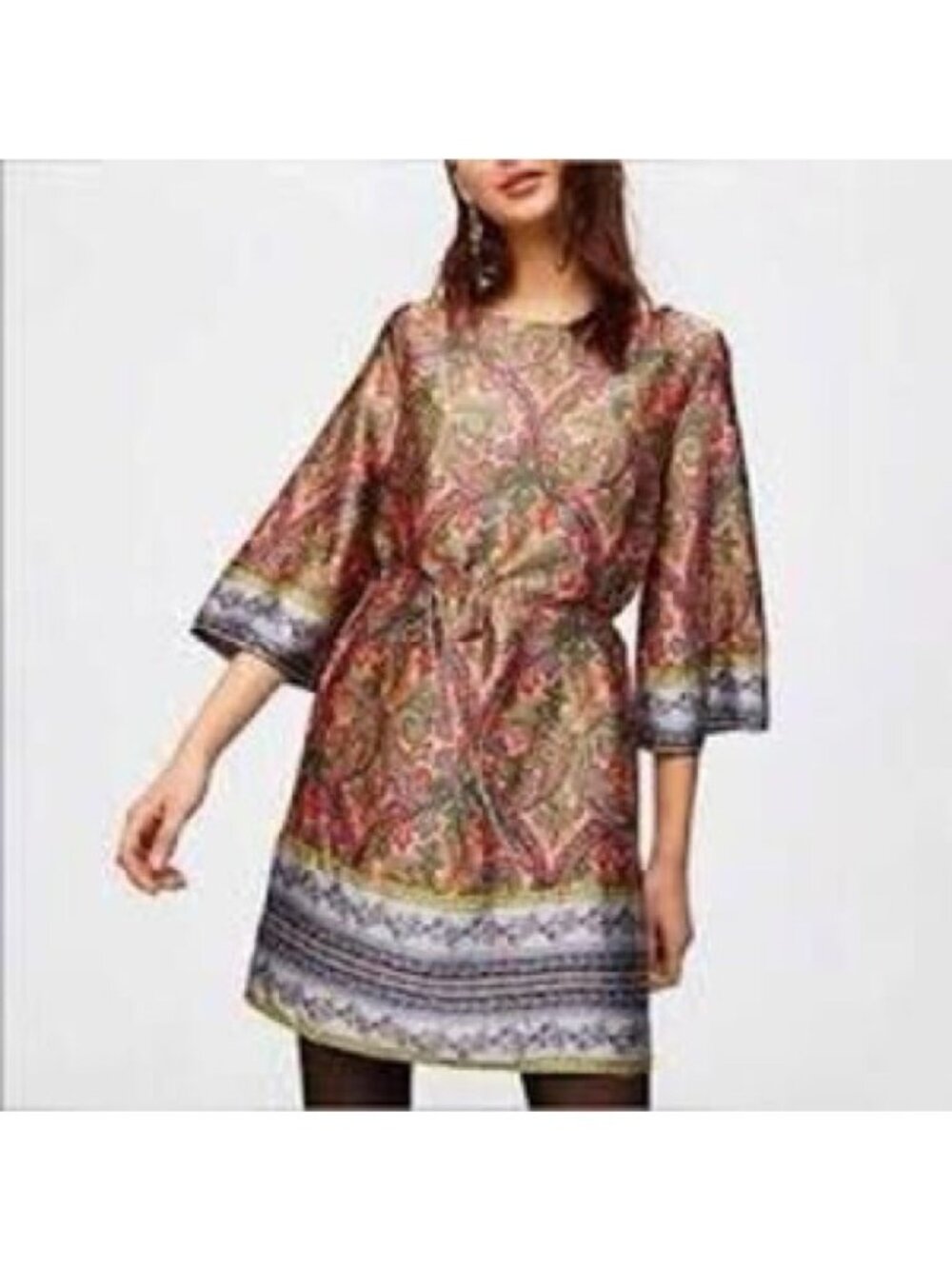 LOFT Dress Orange Paisley Print Knee Length Silky Pullover Medium